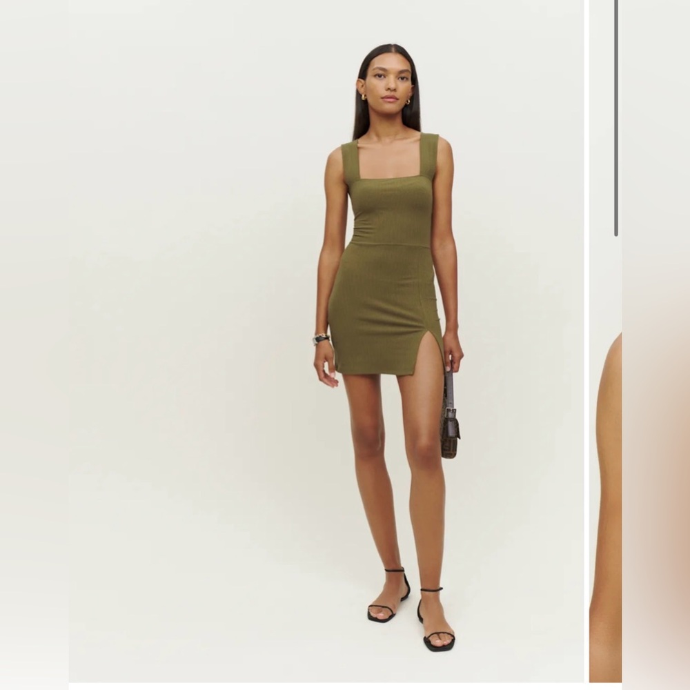Reformation Laurena Knit Dress Dark Olive - Size L